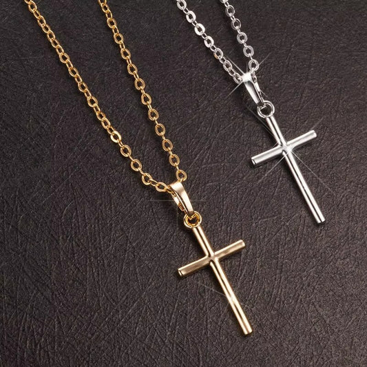 2 Collares de la Cruz de Jesús Color Oro y Plata